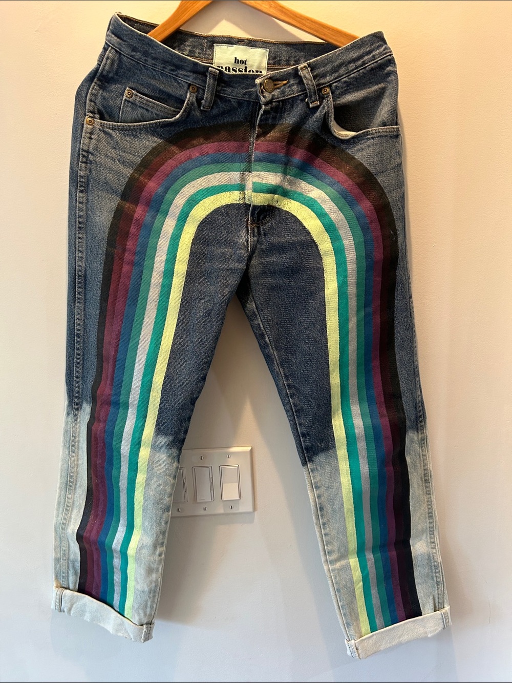 Rainbow Stripe Painted Denim Jeans